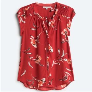 NWT Daniel Rainn Women's Bernal Split Neck Blouse in Red. XL